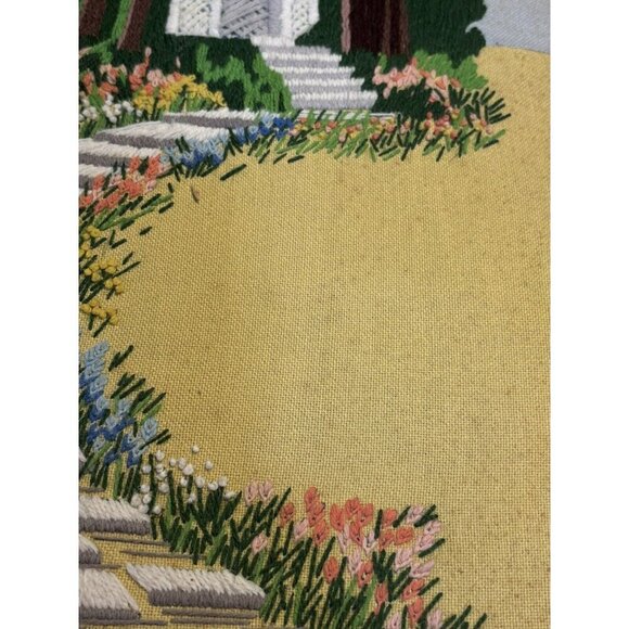 1950s Vintage Framed Garden Gazebo Picture Yarn Art Needle Point 19x15" - Picture 3 of 16